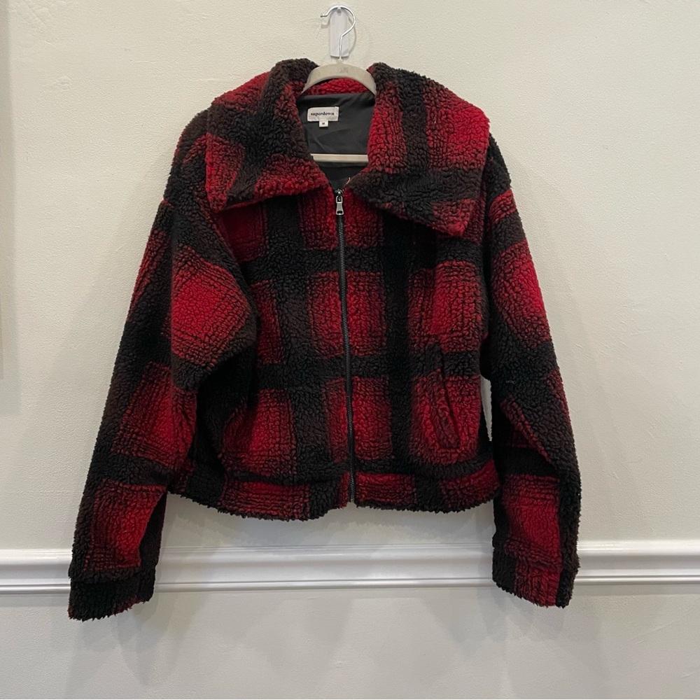 Superdown Candy Zip Front Jacket In Red Plaid Siz… - image 2